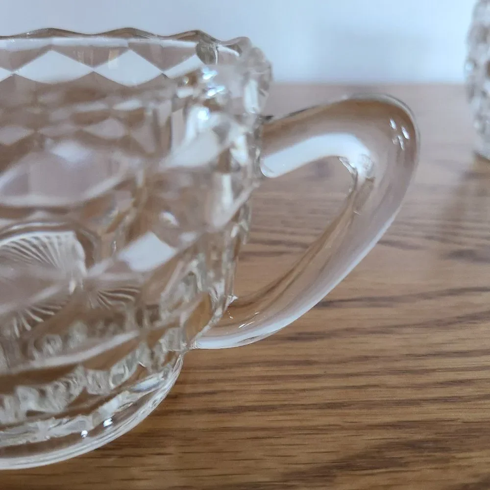 Cubist Style Crystal Open Sugar Bowl and Creamer Vintage Antique